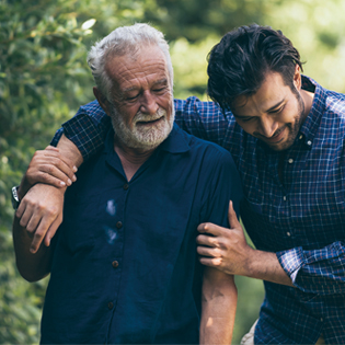 The old man and this son walking together