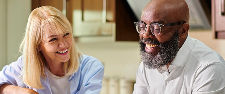 Two people laughing
