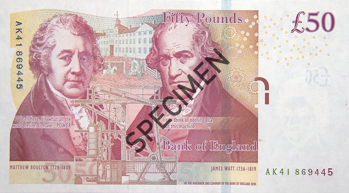Matthew Boulton and James Watt on the 50 pound note