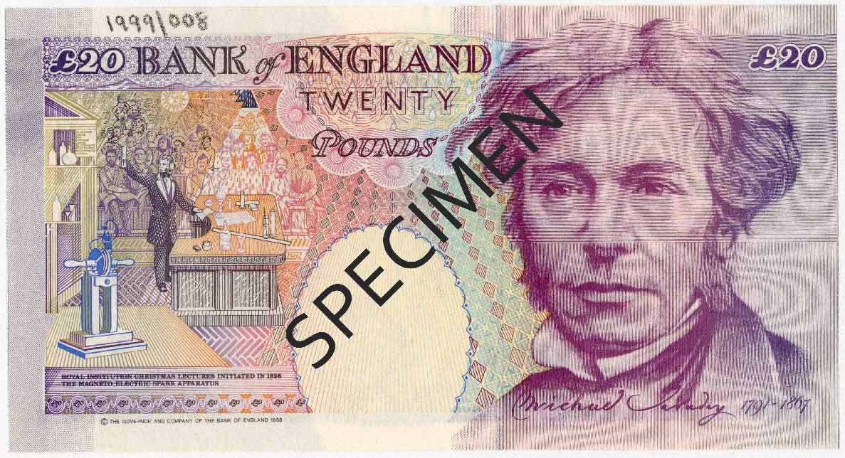 Michael Faraday on the 20 pound note