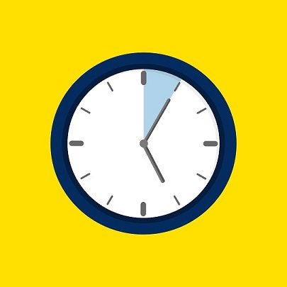 Animated image of a clock highlighting 5 minutes