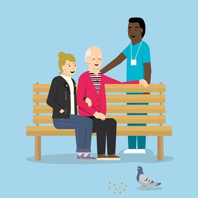 Illustration of people sat on a bench