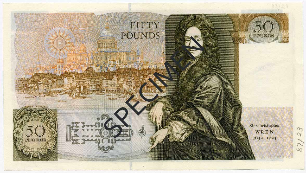 Sir Christopher Wren on the 50 pound note