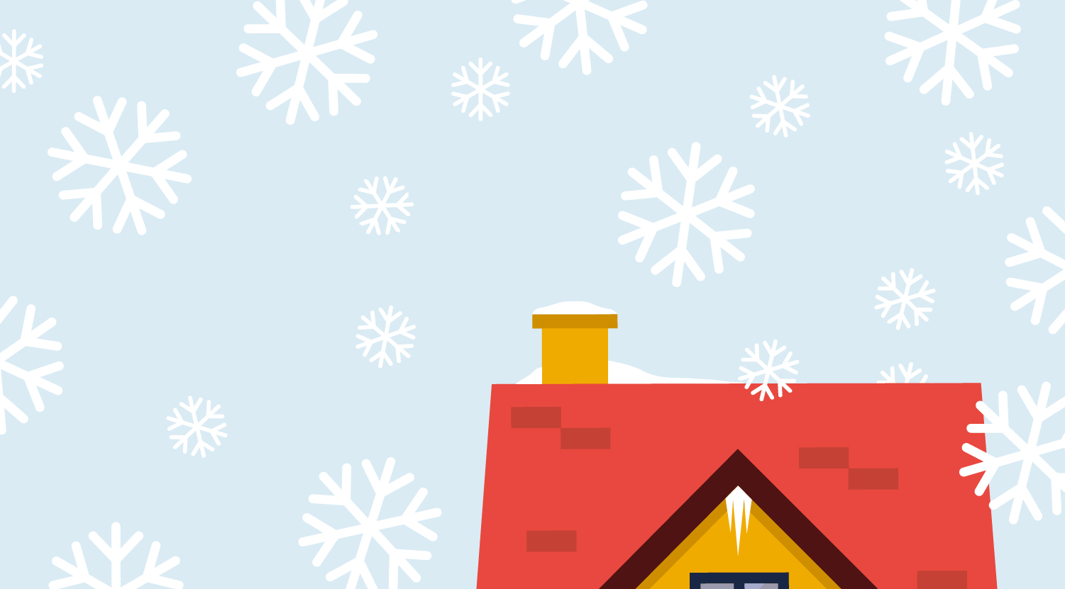 Snowflakes falling on a house
