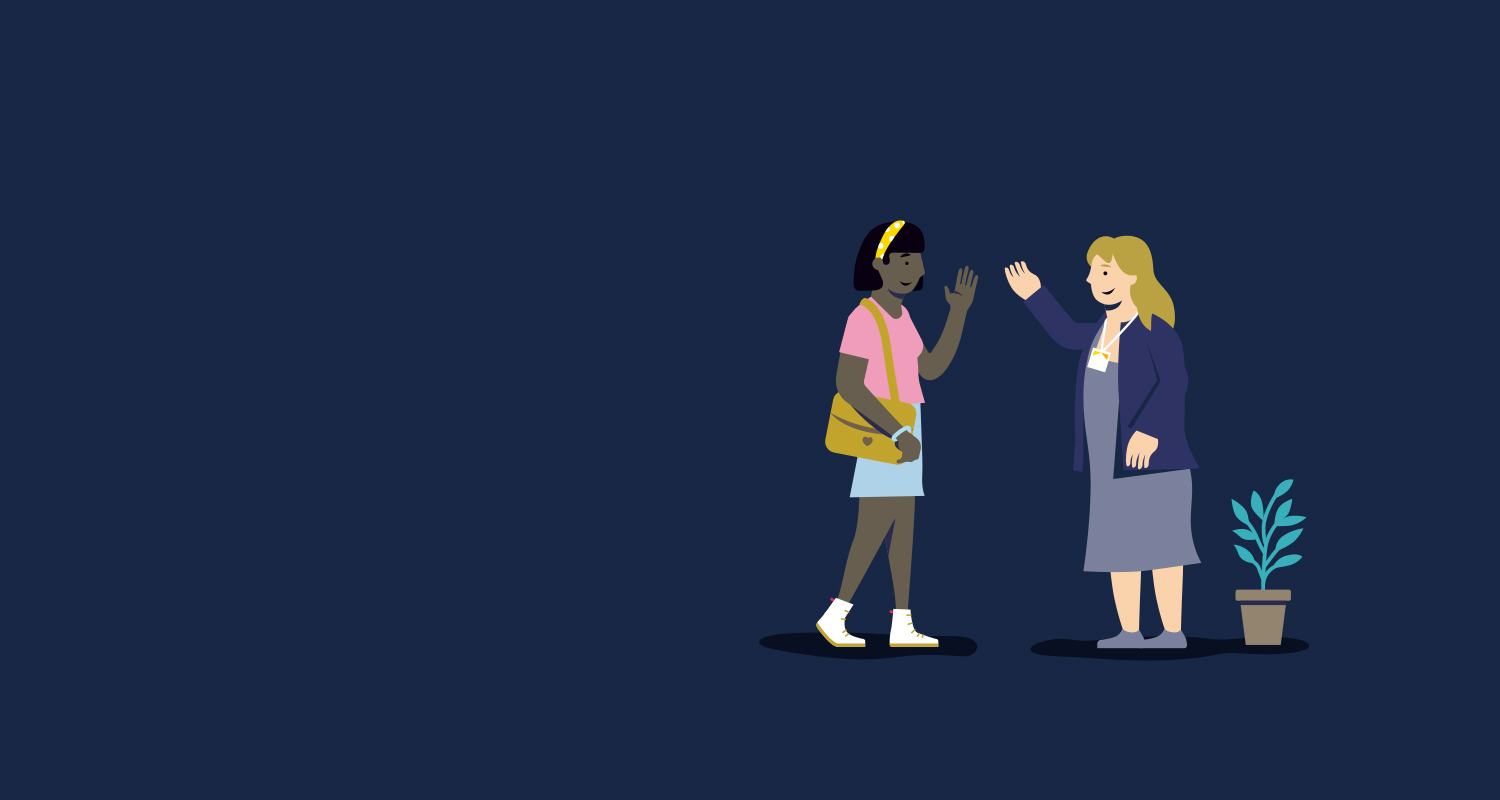 Illustration of a member of staff greeting a branch customer