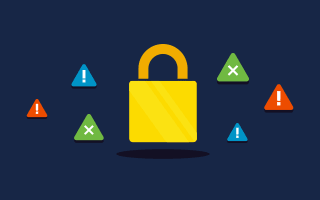 Animated image of a padlock surrounded by warning signs