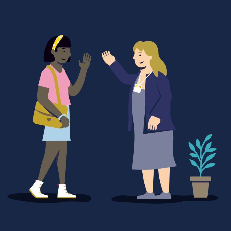 Illustration of a member of staff greeting a branch customer