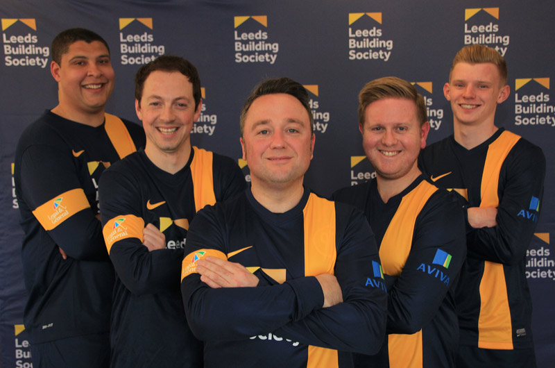 Pictured are five members of the Leeds Building Society team – (L – R) Luke Sherman, Byron Wilkinson, Simon Newton, Chris Sykes and Joseph Garside