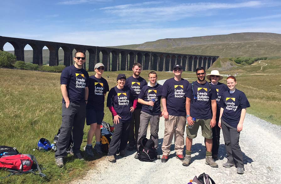 Pictured in front of the viaduct by Whernside (From L-R) are:  Graeme McRitchie, Joanna Kneafsey , Karen Bassett , Daniel McGrath , David Bews , Tony Roberts , Nick Green , Sarah Frost and Becky Simmons .