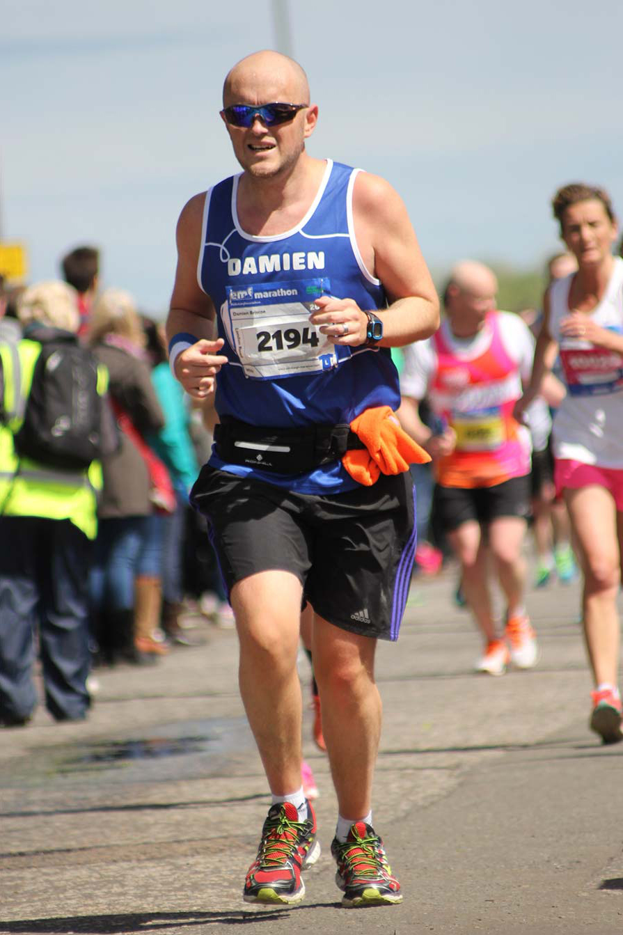 Damien Briscoe is pictured taking part in the 2015 Edinburgh Marathon.
