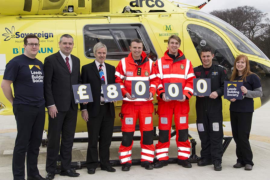 Please see attached pictured (L-R) Ian Lloyd-Jones, Kevin Mowles, Robin Owen-Morley (all Leeds Building Society), Pete Vallance (Clinical Operations Manager) Kit Von Mickwitz (Paramedic), Cpt Garry Brasher (Pilot) and Becky Priest (Leeds Building Society).    