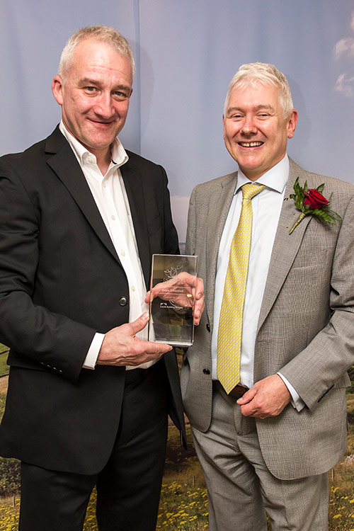 Robin Greenwell is pictured with his 'Overall Winner' award, alongside Peter Hill, Leeds Building Society Chief Executive Officer.  