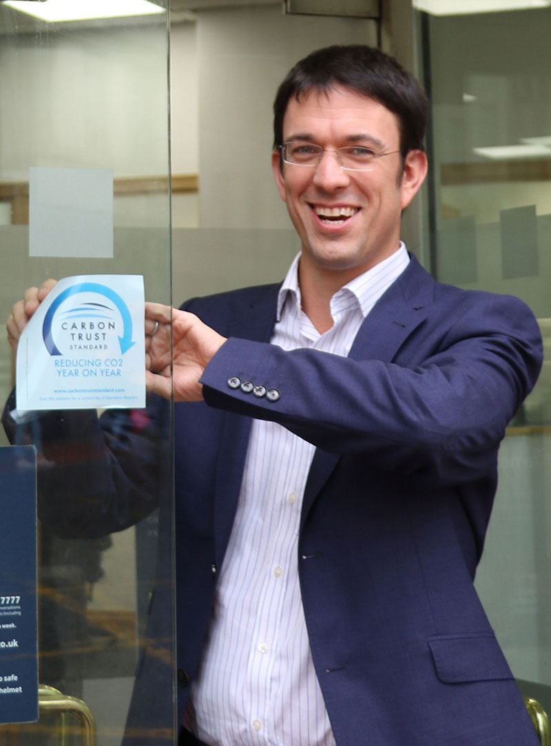 Richard Fearon, Leeds Building Society Chief Commercial Officer displays the Carbon Trust Standard at our Head Office in Leeds.
